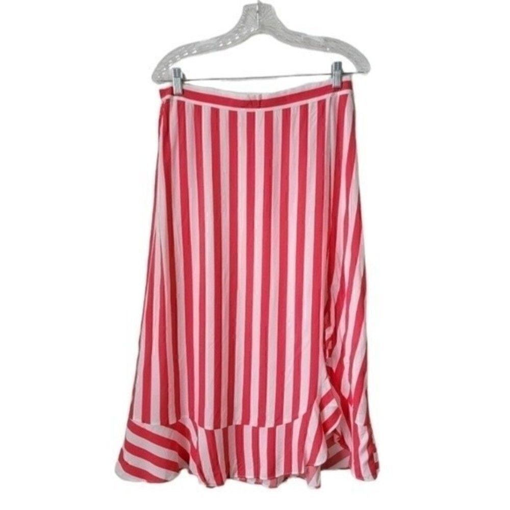 NWT XHILARATION Ruffled Trim Skirt Coral Fuchsia White Striped Size M
